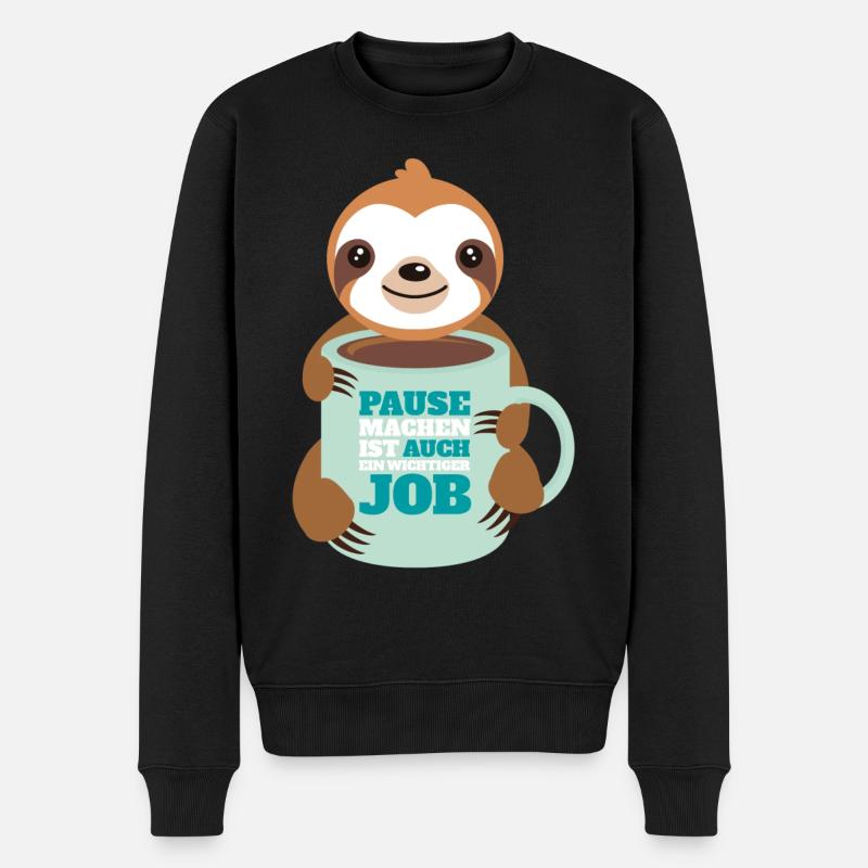 Pause lustig tier Arbeit Faultier chillen - Männer Premium Bio Pullover - Schwarz