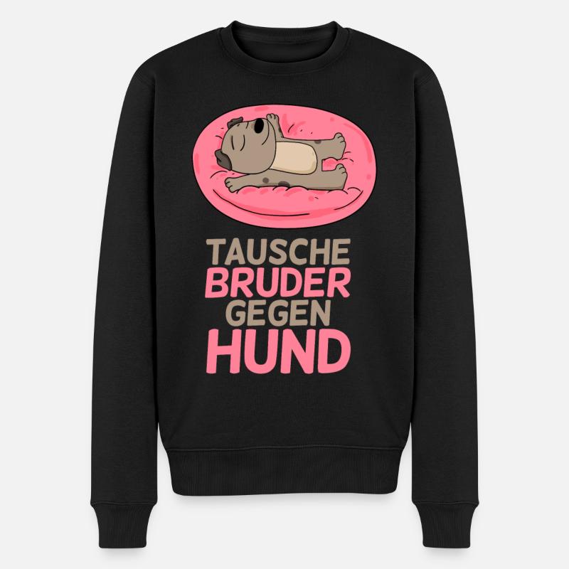 Tausche Bruder gegen Hund - Männer Premium Bio Pullover - Schwarz