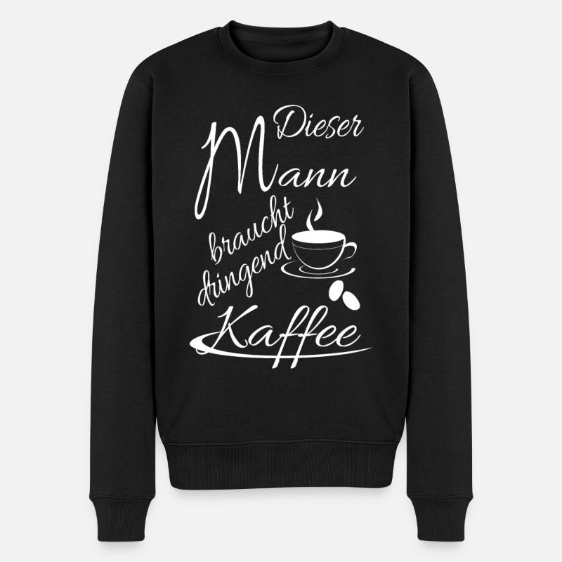 Dieser Mann braucht dringend Kaffee - Männer Premium Bio Pullover - Schwarz