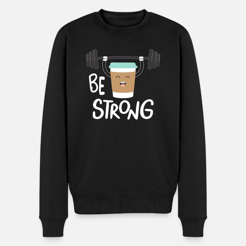 Sei stark und Kaffee - Männer Premium Bio Pullover - Schwarz
