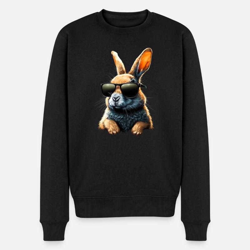 Cooler Hase mit Sonnenbrille - Männer Premium Bio Pullover - Schwarz