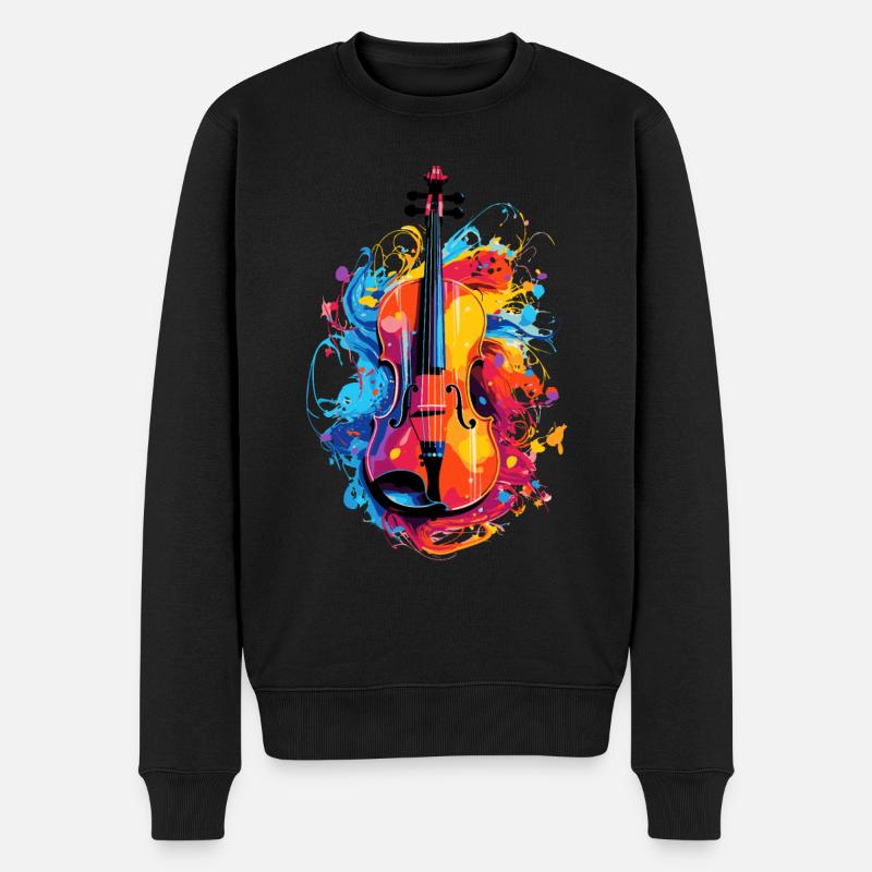Geige Bunte Violine - Männer Premium Bio Pullover - Schwarz