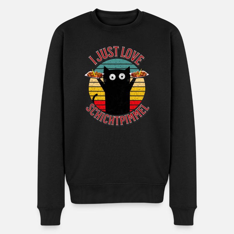 Die lustige Currywurst-Fan Katze - Männer Premium Bio Pullover - Schwarz