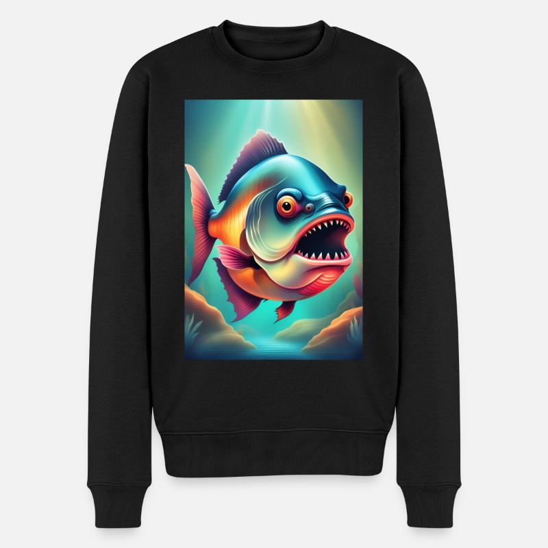 Wütend aussehender Piranha-Fisch - Männer Premium Bio Pullover - Schwarz