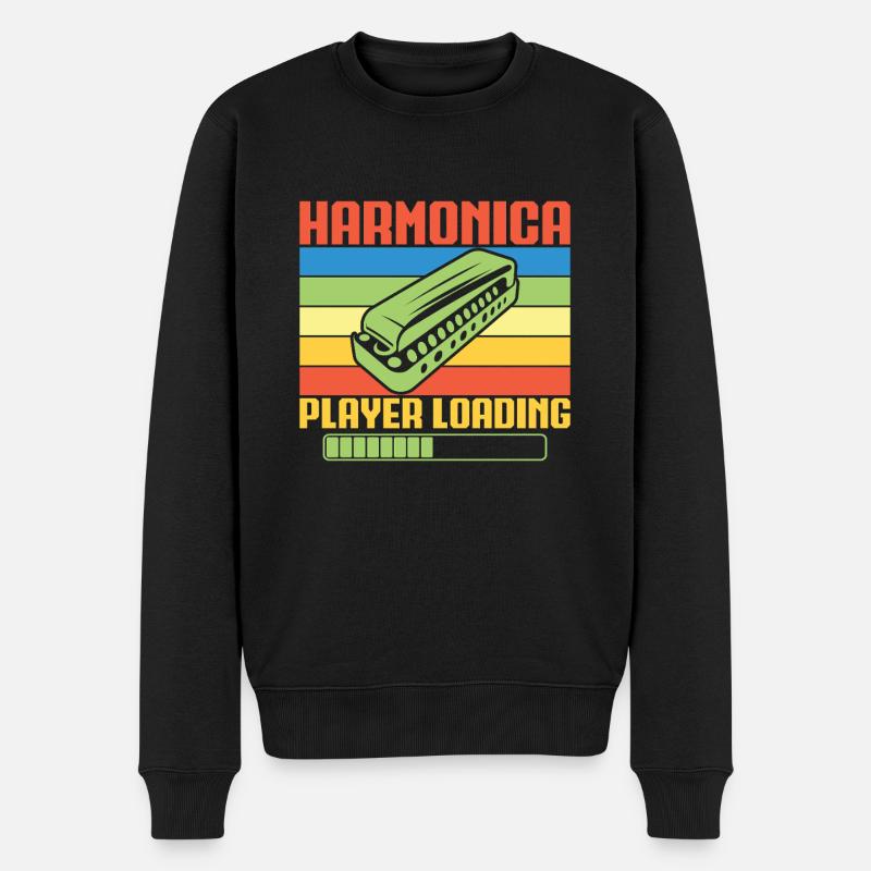Funny Harmonica Player Loading Harmonica - Männer Premium Bio Pullover - Schwarz