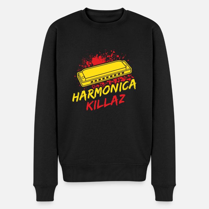 Funny Harmonica Player Killaz Harmonica - Männer Premium Bio Pullover - Schwarz