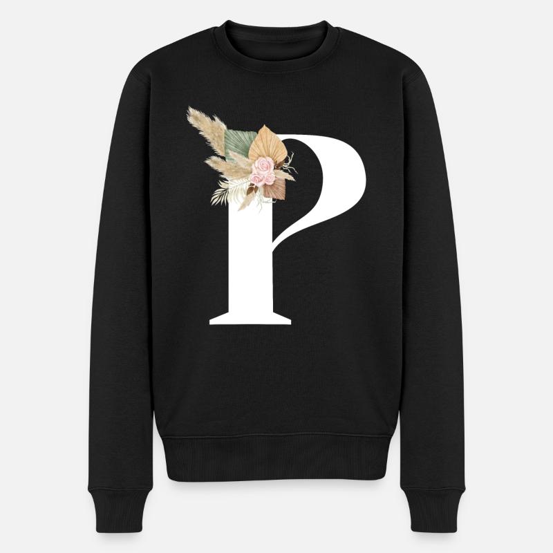lettre P fleuris - Pull Premium bio Homme - noir