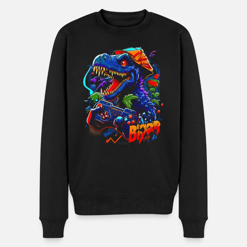 Dinosaurier Gamer - Männer Premium Bio Pullover - Schwarz