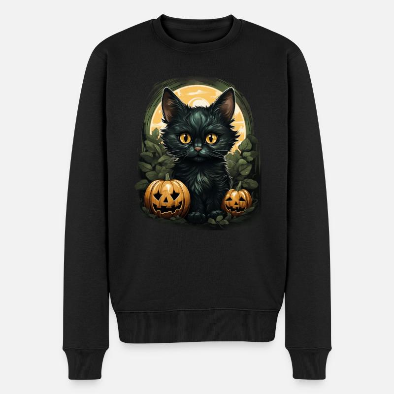 Black Cat Halloween Pumpkin - Cat - Männer Premium Bio Pullover - Schwarz