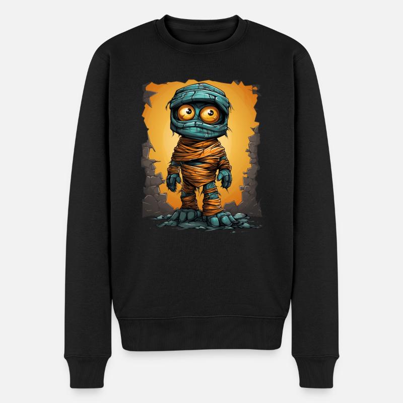 Halloween Spooky Cartoon Mummy - Männer Premium Bio Pullover - Schwarz