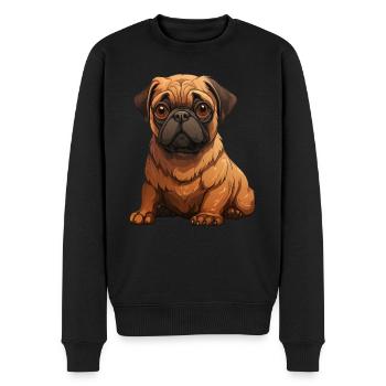 Mops Welpen sitzend - Männer Premium Bio Pullover - Schwarz - Vorne - Nico (187cm)