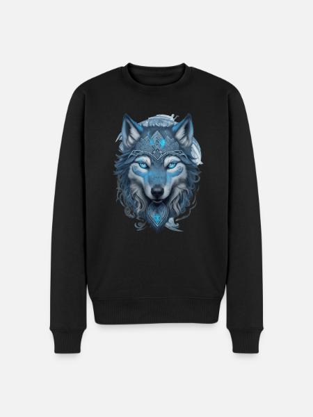 Wolf mit keltischen Mustern - Männer Premium Bio Pullover - Schwarz