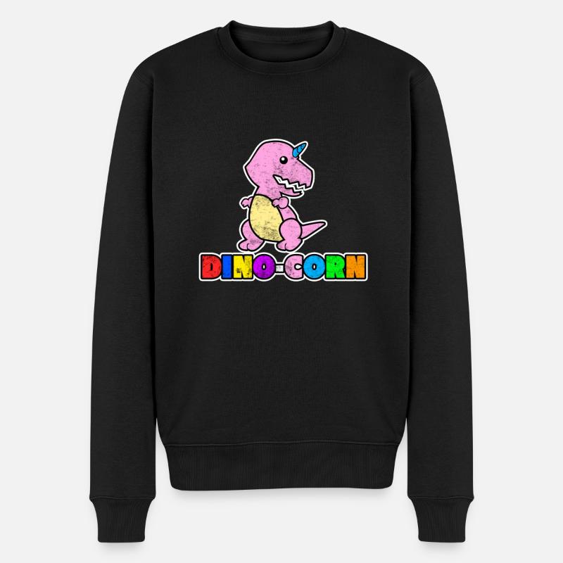 Dinos Einhörner Geschenk süß retro bunt Tier - Männer Premium Bio Pullover - Schwarz