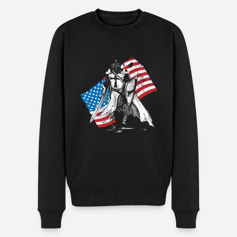 Ritter Kreuzritter Amerika USA Flagge Jerusalem - Männer Premium Bio Pullover - Schwarz