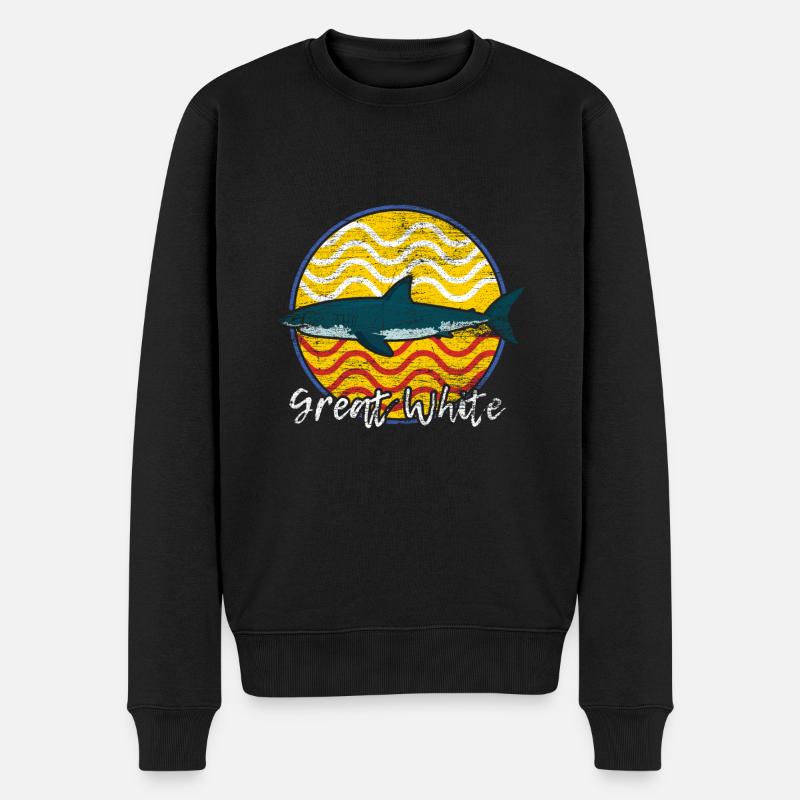 Weißer Hai Fisch Meerestier Surfer Geschenk - Männer Premium Bio Pullover - Schwarz