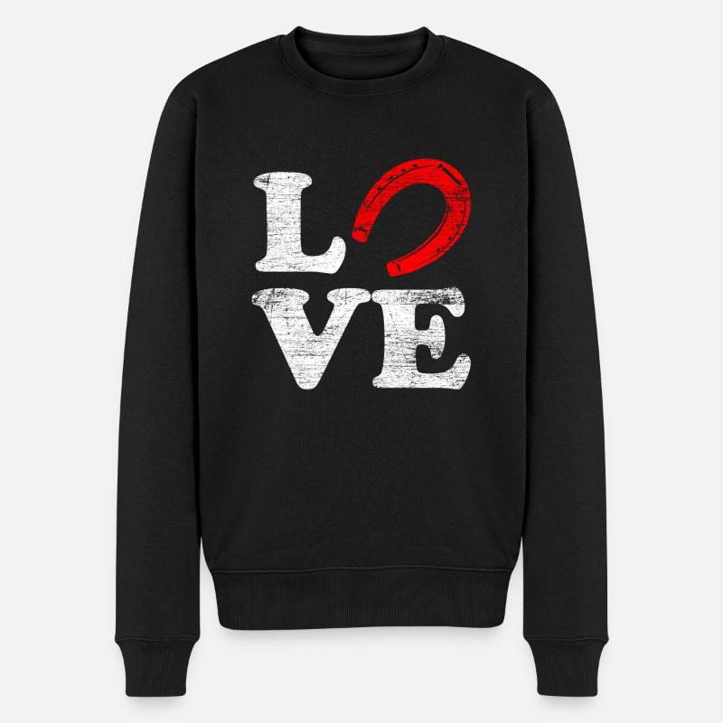 Pferd Liebe Hufeisen Reiten Geschenk Tier Pony - Männer Premium Bio Pullover - Schwarz