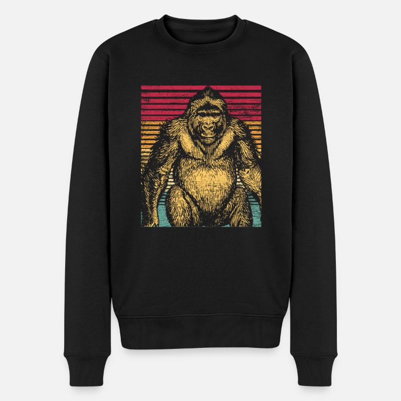 Affe Banane Baumstamm kratzen Geschenk lustig - Männer Premium Bio Pullover - Schwarz
