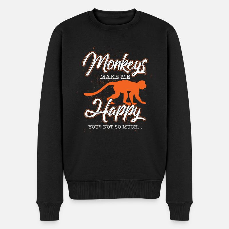 Affen machen mich glücklich Tier Geschenk Idee - Männer Premium Bio Pullover - Schwarz