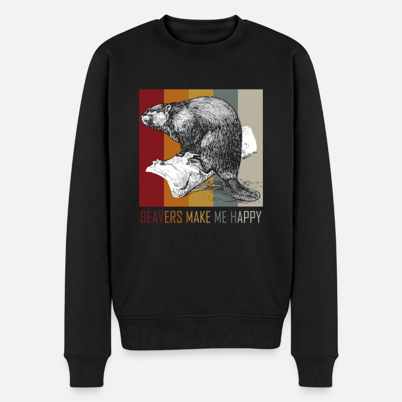 Biber machen mich glücklich Geschenk Idee Biber - Männer Premium Bio Pullover - Schwarz