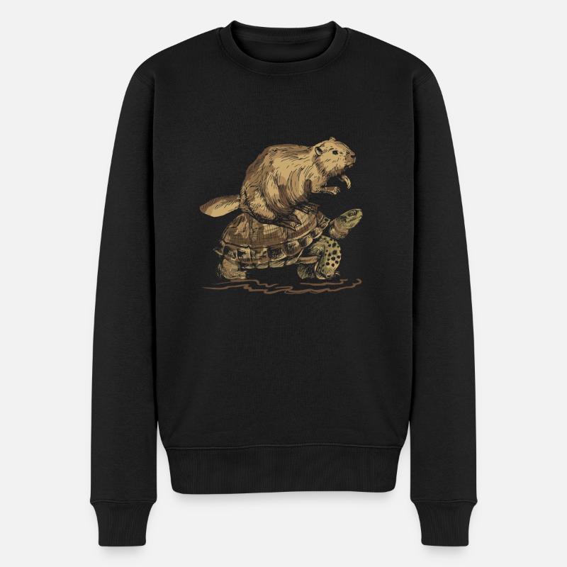 Biber und Schildkröte - Männer Premium Bio Pullover - Schwarz