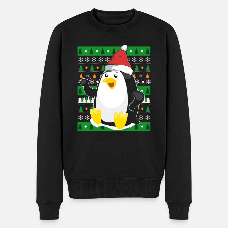 Ugly Christmas Pinguin - Männer Premium Bio Pullover - Schwarz