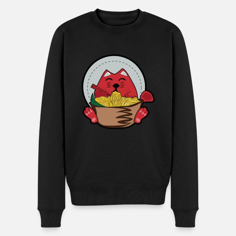 Manga Katze Ramen Nudelsuppe schlürfen Geschenk - Männer Premium Bio Pullover - Schwarz