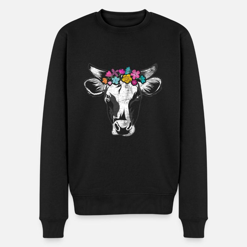 Kuh Land Blumen - Männer Premium Bio Pullover - Schwarz