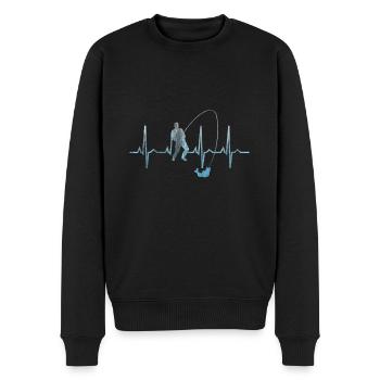 Angeln Herzschlag - Männer Premium Bio Pullover - Schwarz - Vorne - Nico (187cm)