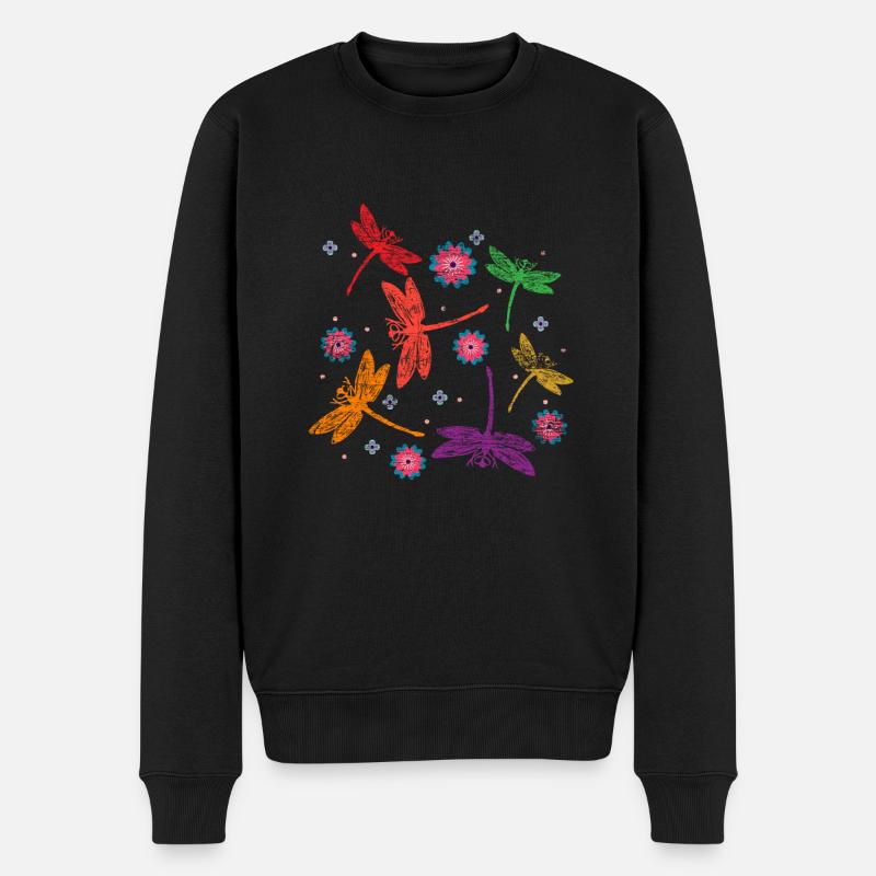 Libelle Sommernacht - Männer Premium Bio Pullover - Schwarz