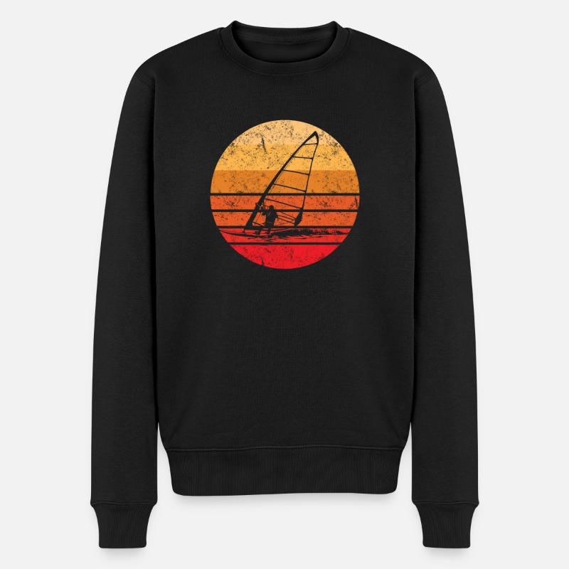 Retro Windsurfing Sonnenuntergang - Männer Premium Bio Pullover - Schwarz