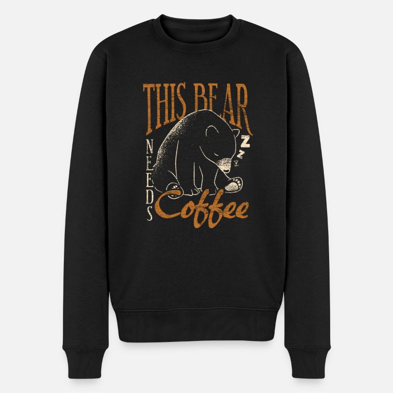 Bär Kaffee - Männer Premium Bio Pullover - Schwarz