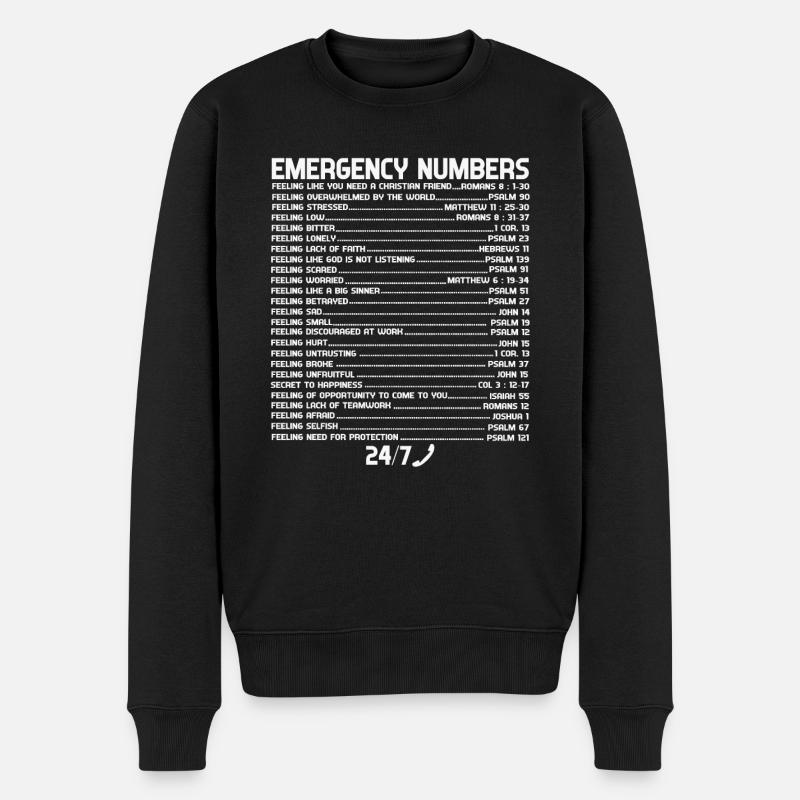 Bible Numéros d’urgence d’urgence Foi - Pull Premium bio Homme - noir