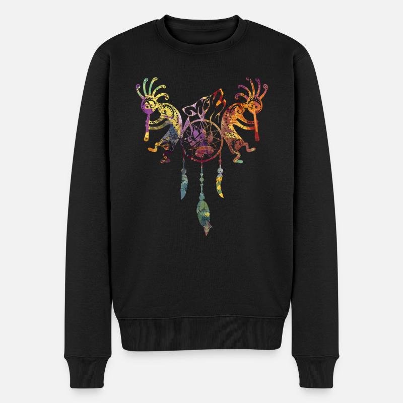Native American Kokopelli - Dreamcatcher Wolf 1 - Männer Premium Bio Pullover - Schwarz