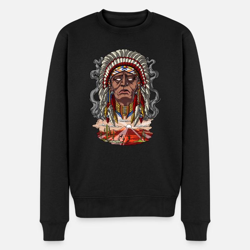 Indianischer Häuptling Kopfschmuck - Männer Premium Bio Pullover - Schwarz