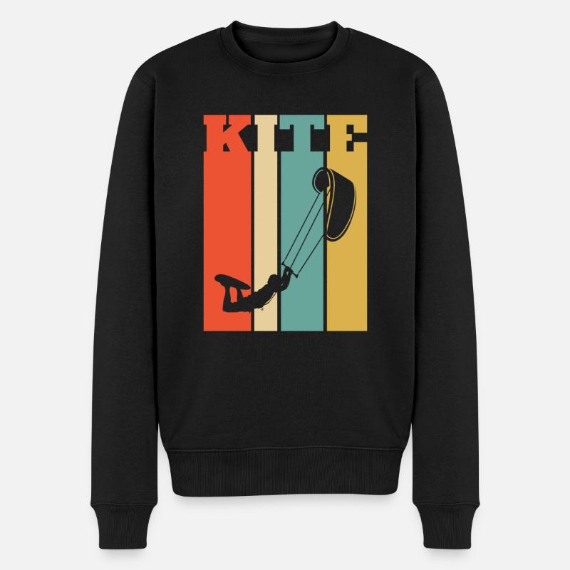 Retro Style Kiteboarder; Kitesurfen - Männer Premium Bio Pullover - Schwarz