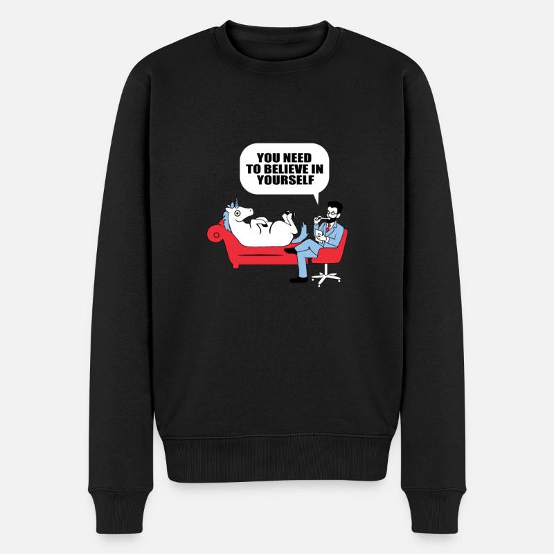 Einhorn Zweifel Lustig Unsicher Glauben Geschenk - Männer Premium Bio Pullover - Schwarz