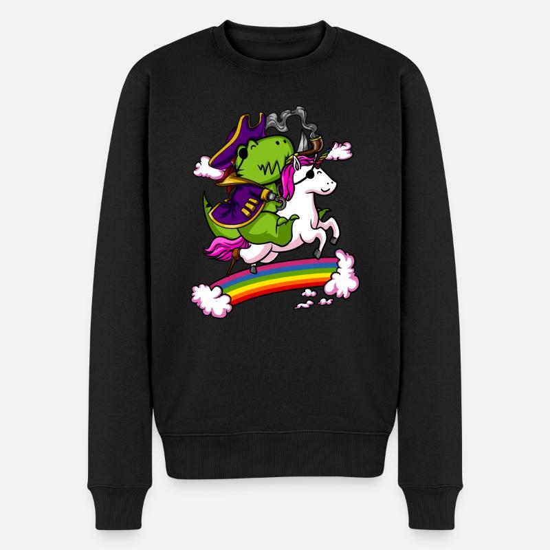 T-Rex Dinosaurier-Pirat, der Einhorn reitet - Männer Premium Bio Pullover - Schwarz