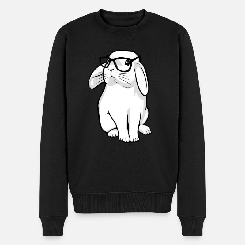Hipster Rabbit mit Geek-Brille - Männer Premium Bio Pullover - Schwarz