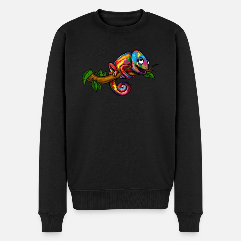 Regenbogen-Chamäleon-buntes Eidechsen-Reptil - Männer Premium Bio Pullover - Schwarz