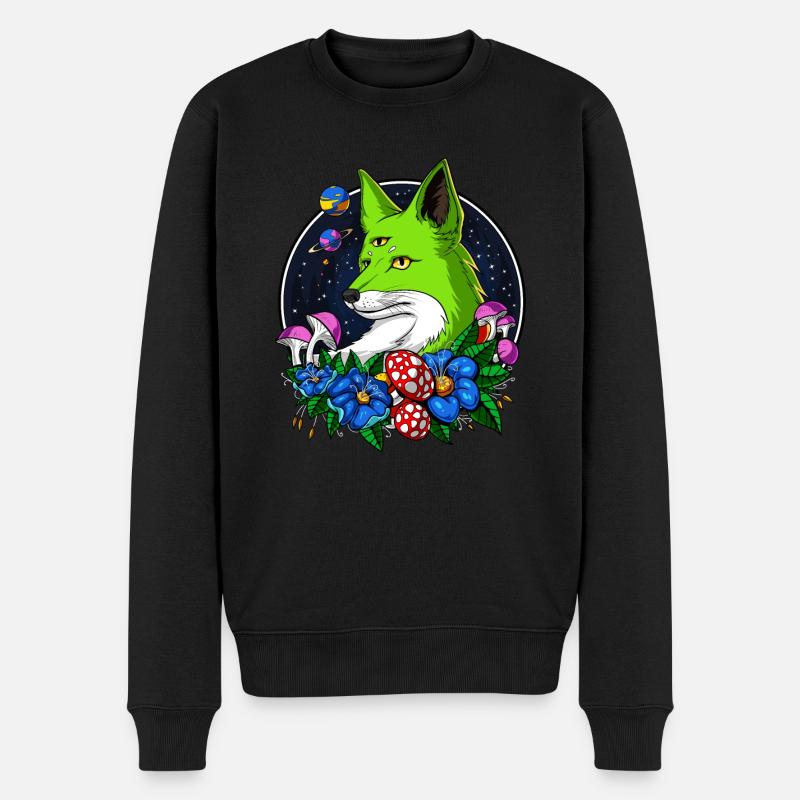 Fox Alien Space UFO Third Eye Animal - Økologisk premium-sweatshirt til mænd - sort