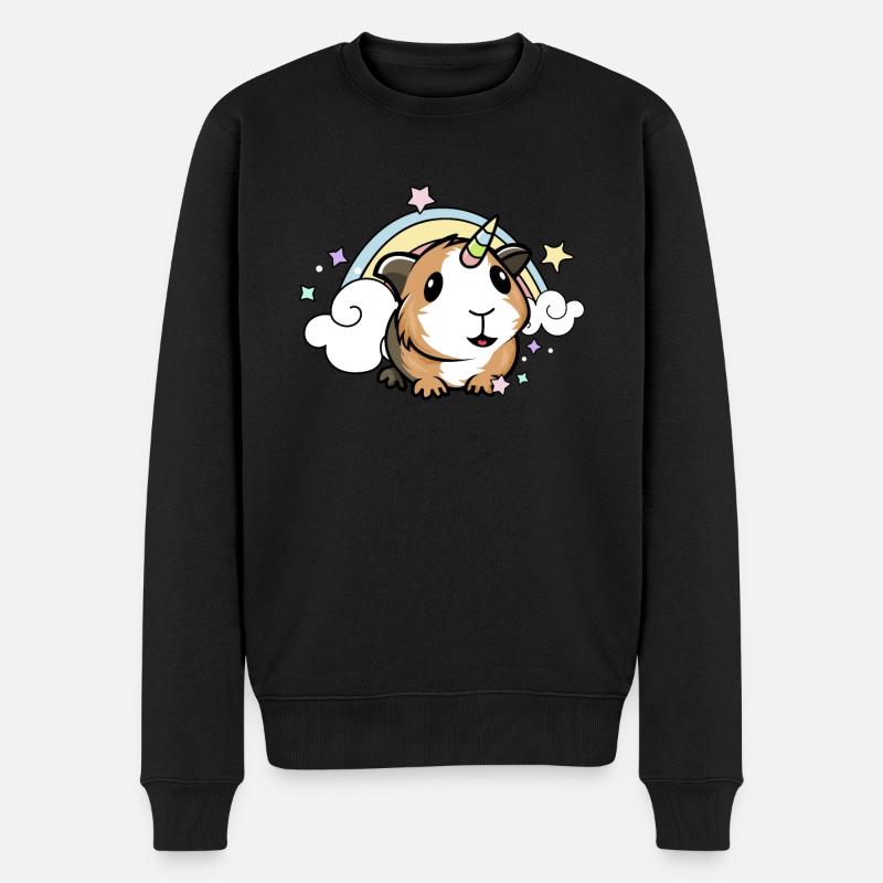 Regenbogen-Einhorn-Meerschweinchen-T-Stück, Meerschweinchen-Grafik - Männer Premium Bio Pullover - Schwarz