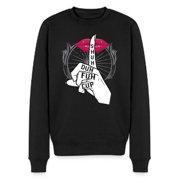 Funny Gift print | Shuh the Fuh cup | Joke Gift - Men's Premium Organic Jumper - black - Front - Nico (187cm)
