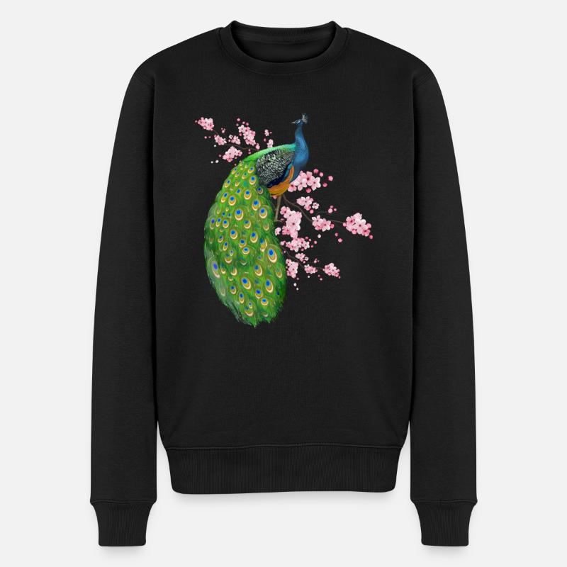 Blumen Pfau - Männer Premium Bio Pullover - Schwarz