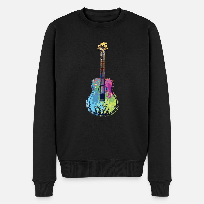 Guitarre Bunt Regenbogen Musik Instrument Geschenk - Männer Premium Bio Pullover - Schwarz