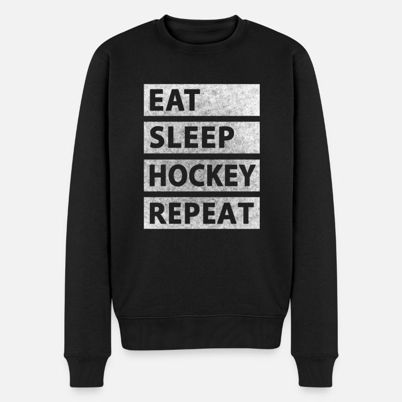 Eat Sleep Hockey Repeat - Männer Premium Bio Pullover - Schwarz