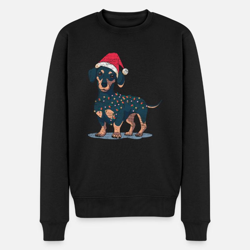 Dackel Weihnachten - Männer Premium Bio Pullover - Schwarz
