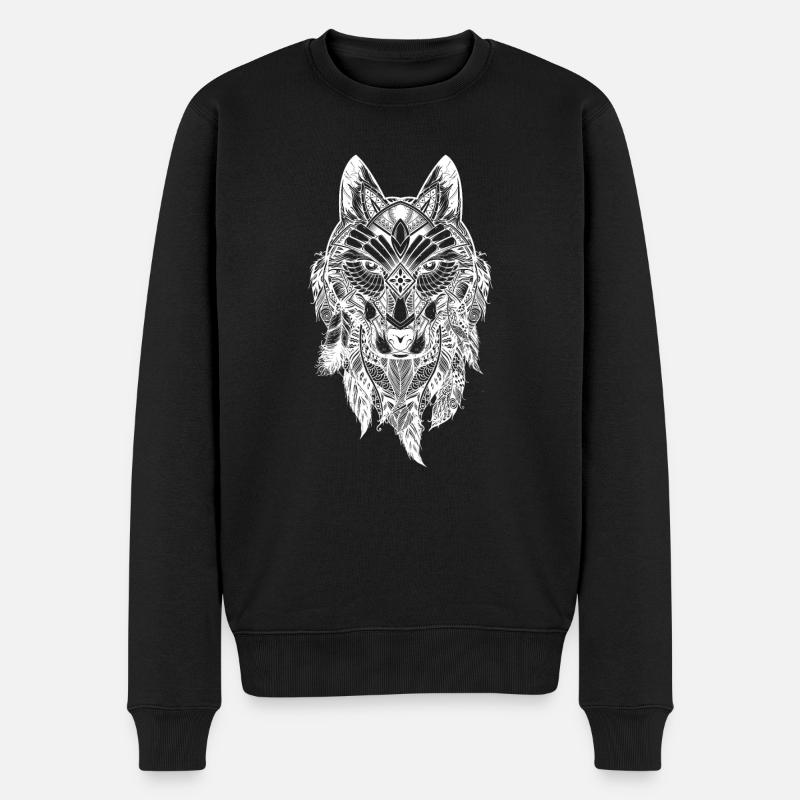 Wolf Mandala - Männer Premium Bio Pullover - Schwarz
