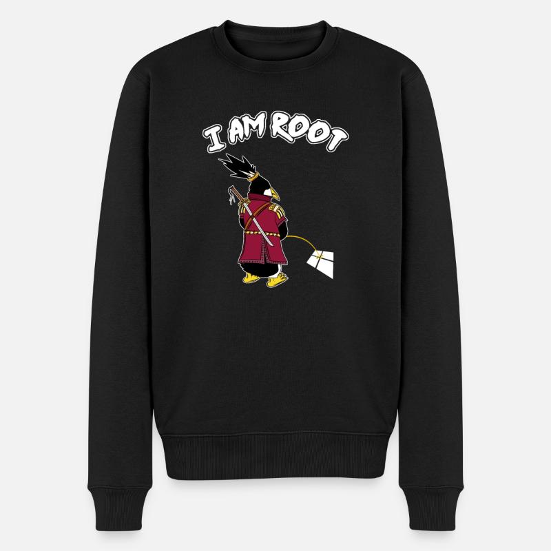 Linux Pinguin I Am Root Geeks Nerd Computer Ninja - Männer Premium Bio Pullover - Schwarz