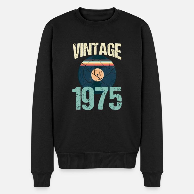 Retro Vintage 1975 45. Geburtstag Schallplatte Vinyl - Männer Premium Bio Pullover - Schwarz