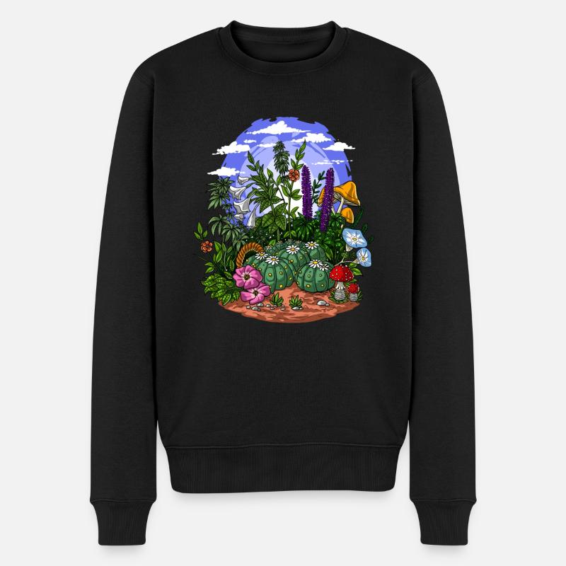 Psychedelischer Naturgarten - Männer Premium Bio Pullover - Schwarz